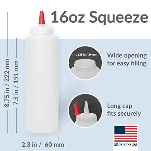 6-Pack Red-Capped 16oz Wide-Mouth Plastic Squeeze Bottles for Condiments