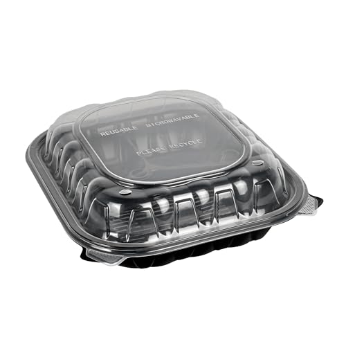 Thermo Tek 54oz Black 3 Compartment Take Out Containers, Ventilated Lids, Microwavable