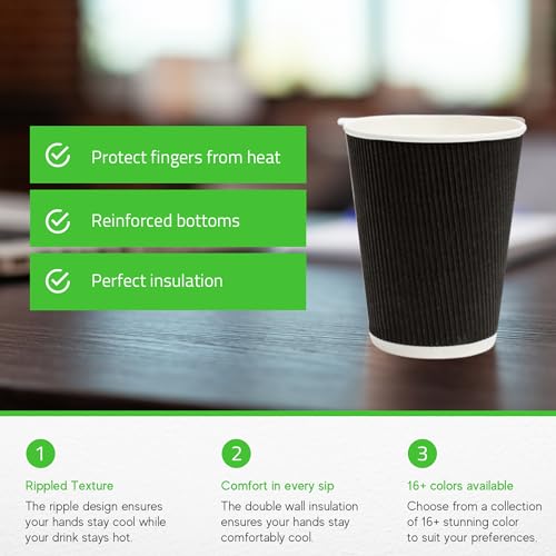 Eco-Friendly Disposable Coffee Cups for Cafes: 500-CT 12-OZ Ripple Wall Design by Restaurantware