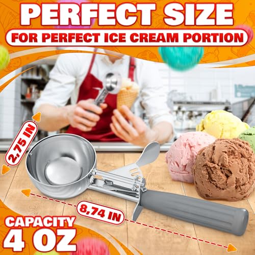 8 oz Ice Cream Scoop with Trigger Release - Stainless Steel Baking Tool | Durable, Ergonomic, Dishwasher-Safe