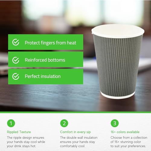 12 oz Gray Ripple Wall Disposable Coffee Cups for Hot Drinks - Pack of 500 (Lids Not Included)