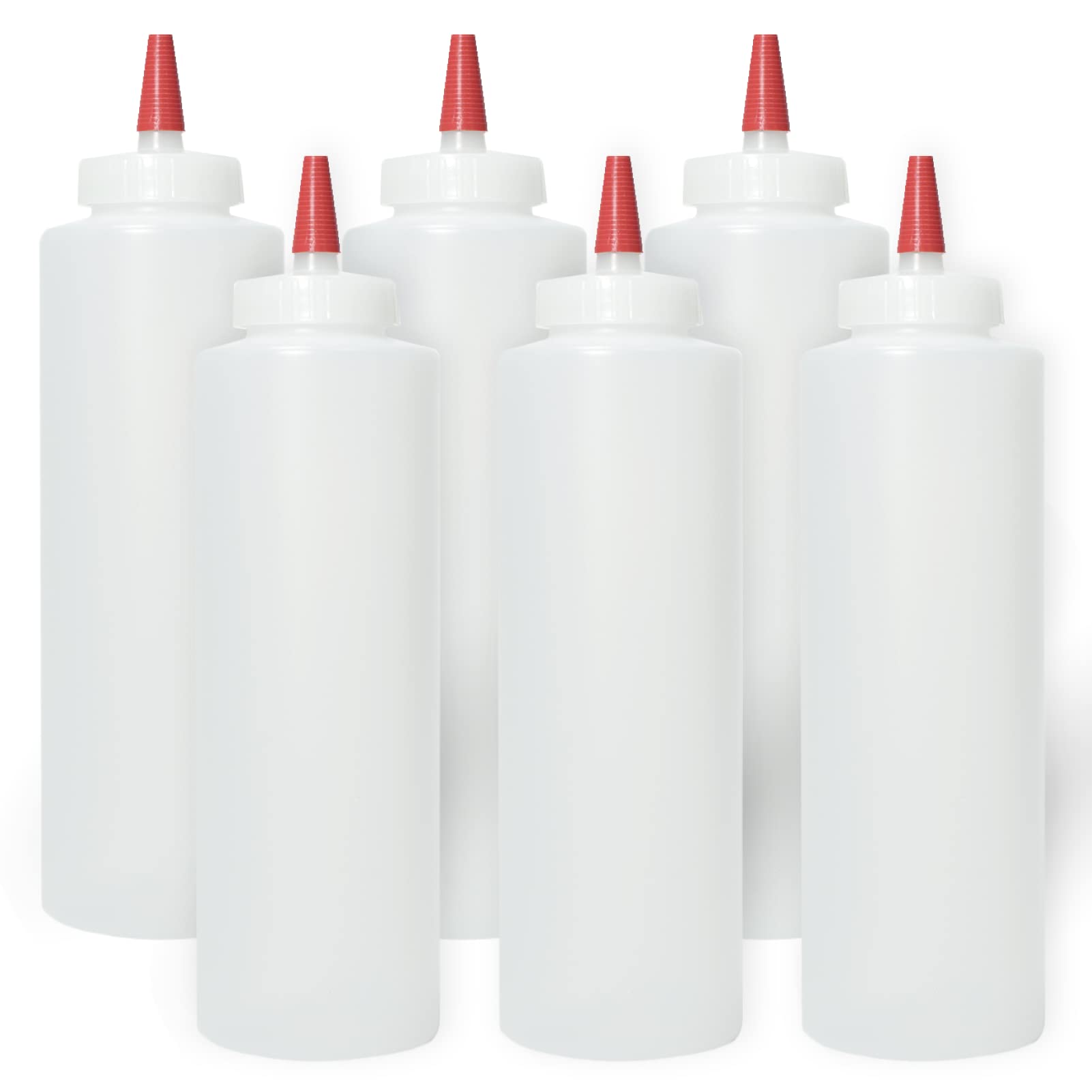 6-Pack Red-Capped 16oz Wide-Mouth Plastic Squeeze Bottles for Condiments