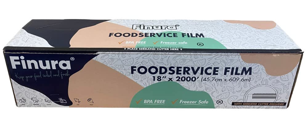 Finura Foodservice Plastic Wrap Film, Antifog & BPA Free, 3000 ft²