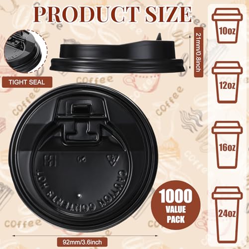 Maxcheck 1000 Pack Black Dome Coffee Cup Lids, Fits 10-24 oz Cups with Air Vent for Cafe Events