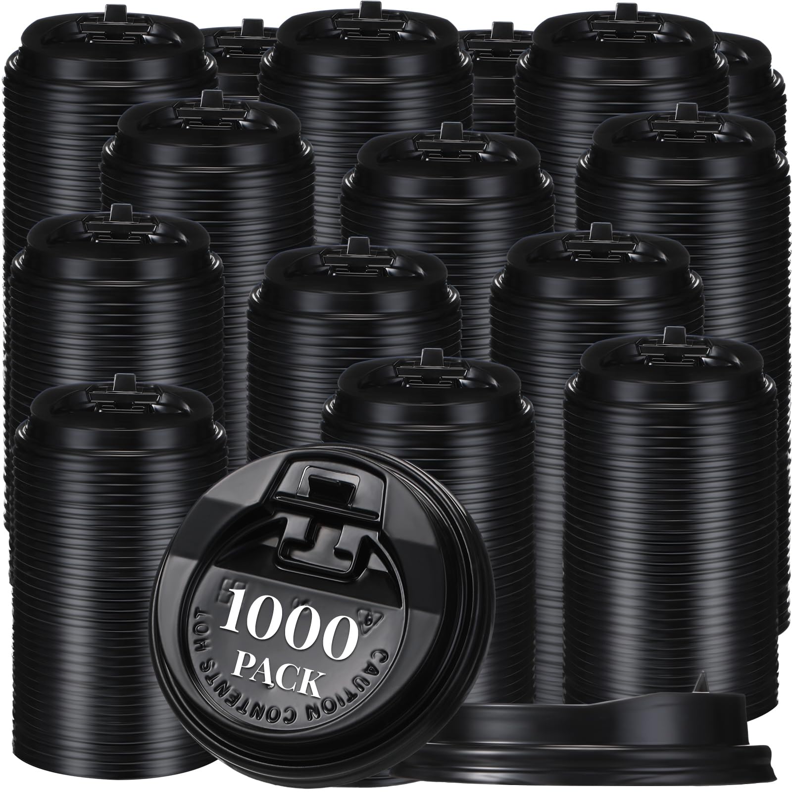 Maxcheck 1000 Pack Black Dome Coffee Cup Lids, Fits 10-24 oz Cups with Air Vent for Cafe Events