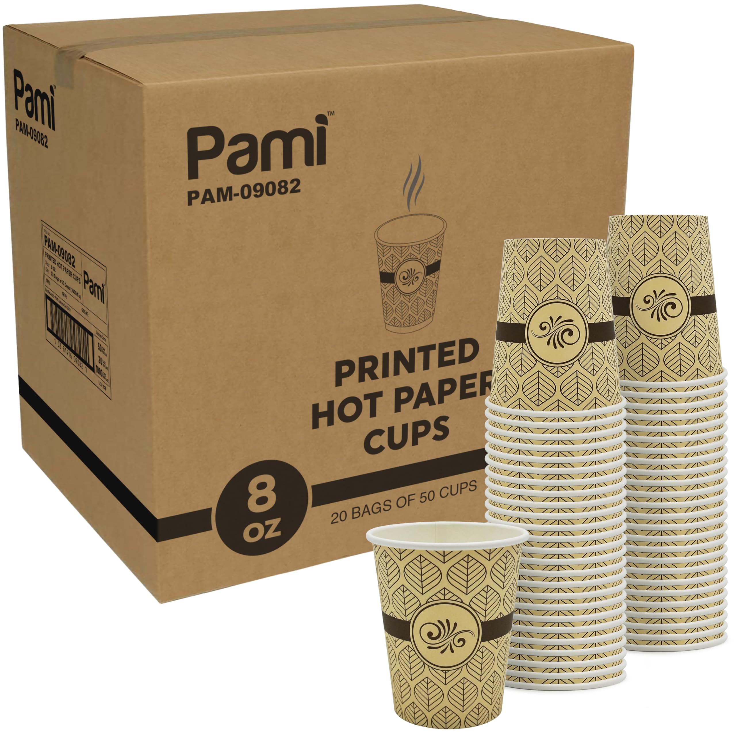 PAMI Disposable Coffee Cups - 8oz Takeaway Paper Glasses (1000 Pack)